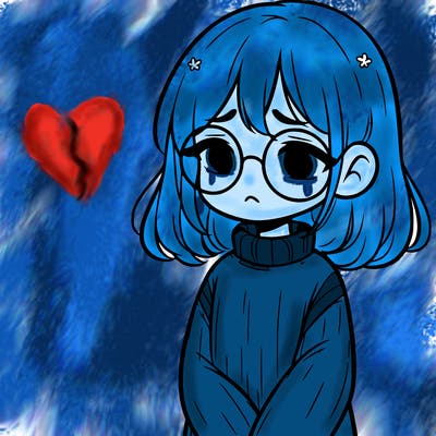 sad girl with glasses in a sweater