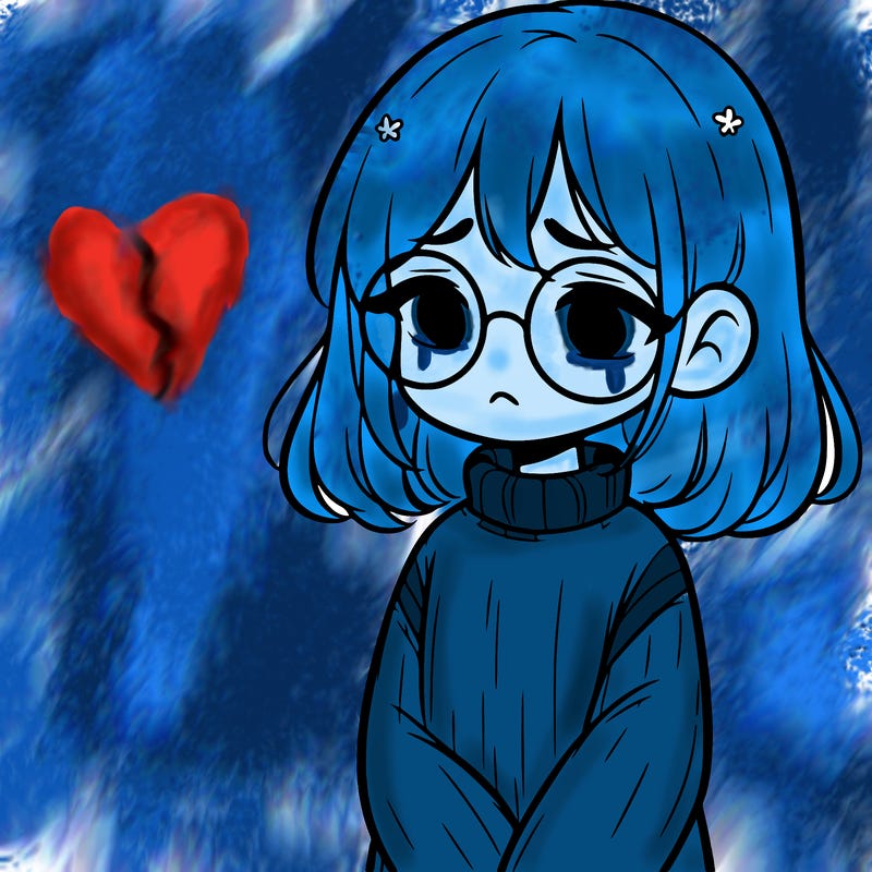 sad girl with glasses in a sweater