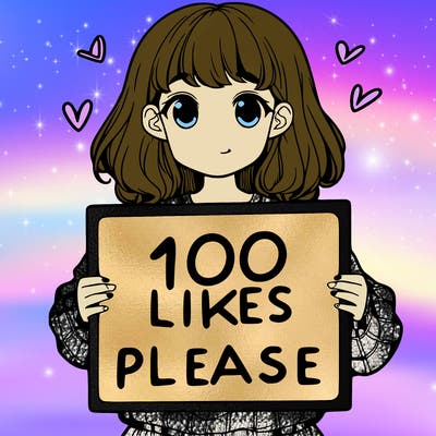 a girl holding a sign saying 100 likes please