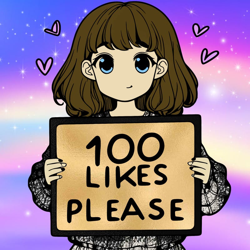 a girl holding a sign saying 100 likes please