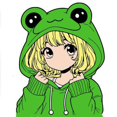 a cute teenage girl wearing a frog hoodie