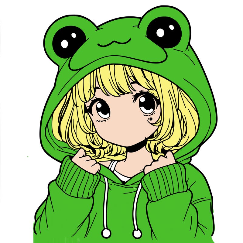a cute teenage girl wearing a frog hoodie