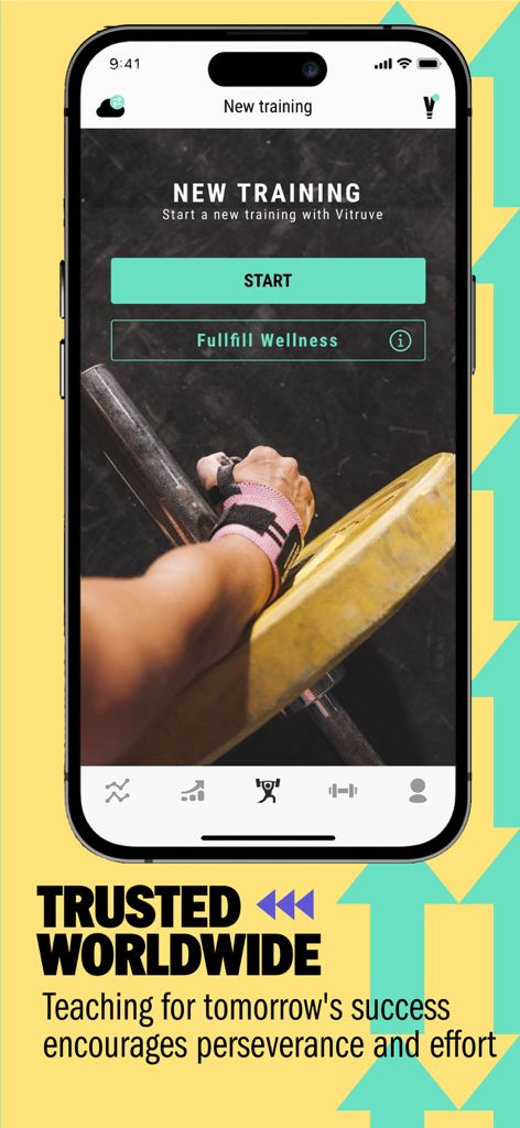 Speed4Lifts - Interface of Speed4Lifts app showing the start button for a new training session with Vitruve integration