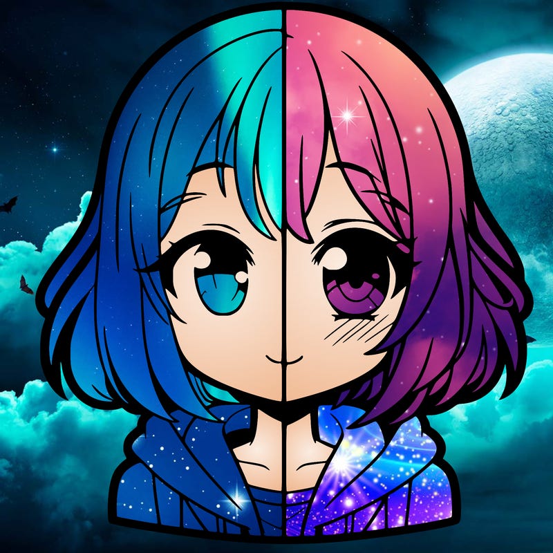 animated girl half anime