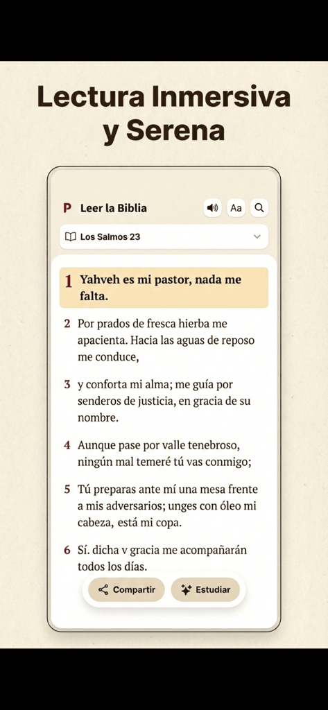 La Biblia de Jerusalén - BJC - Interface of the Jerusalem Bible app showing Psalm 23 in Spanish