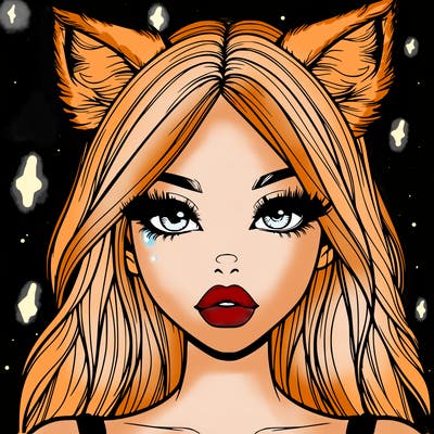 realistic girl with fox ears and realistic lips
