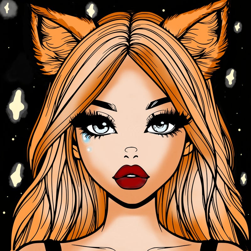 realistic girl with fox ears and realistic lips