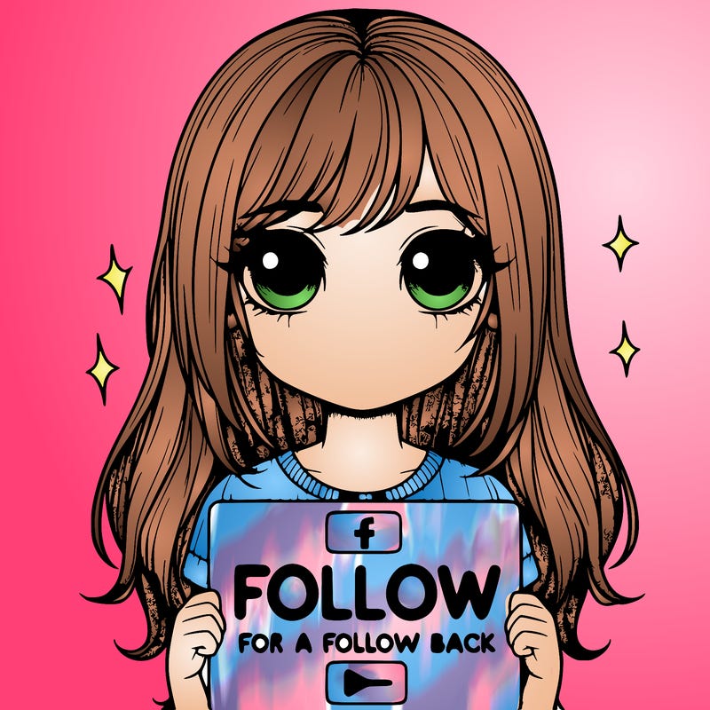 realistic girl holding a sign that says follow for a follow back