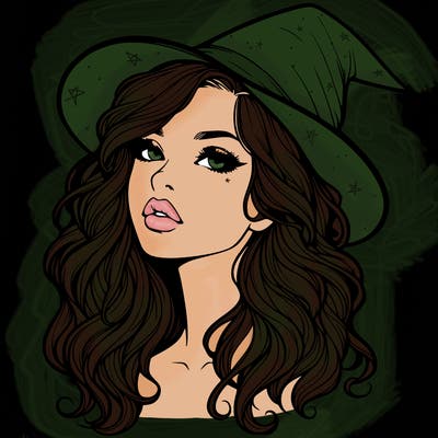 realistic witch girl with wavy hair and lips