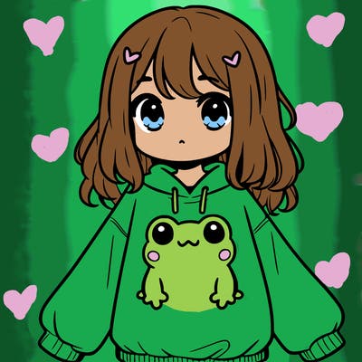 girl wearing frogging sweatshirt
