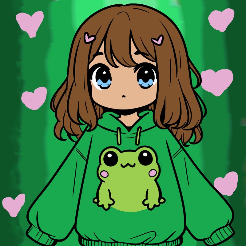 girl wearing frogging sweatshirt