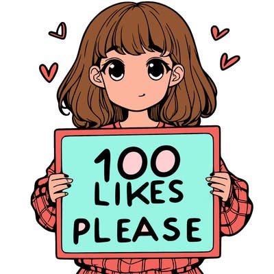 a girl holding a sign saying 100 likes please