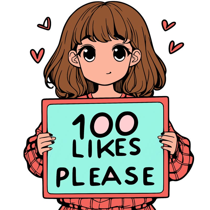 a girl holding a sign saying 100 likes please