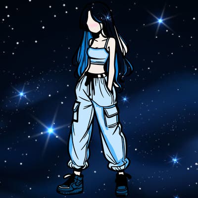 girl in baggy pants crop top and long hair