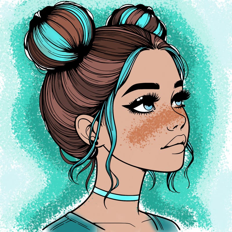 realistic girl with buns on the top of her head