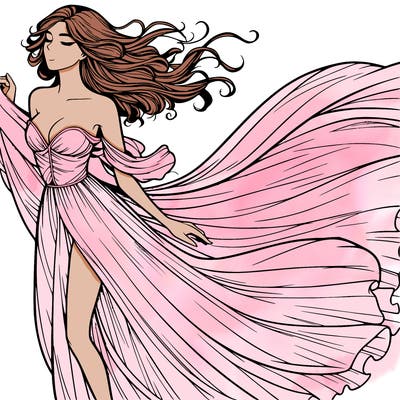 realistic woman in dress flowing the the wind