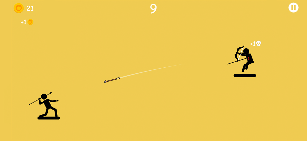 Stickman throwing a spear at an enemy archer in The Spearman game