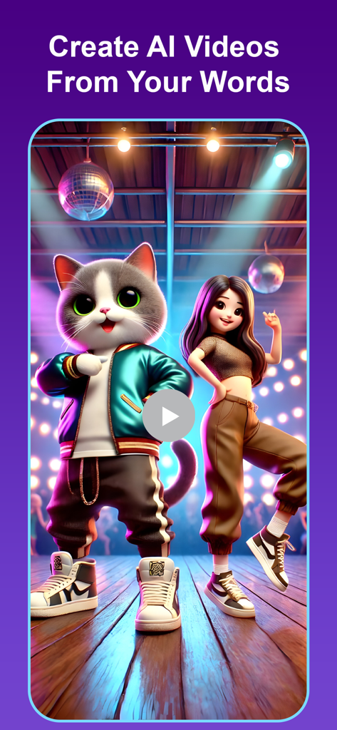 EaseMate AI app screen showing the creation of AI videos from text prompts