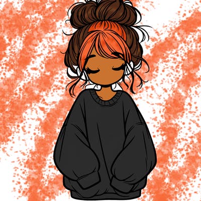 girl with baggy sweatshirt and messy bun