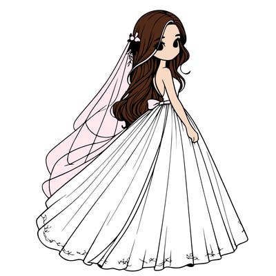 realistic girl in flowing wedding dress