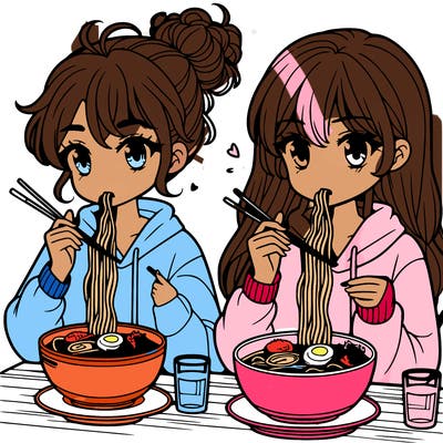 girls eating ramen
