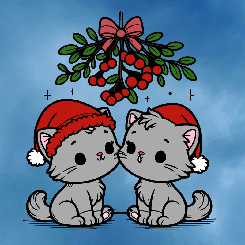 christmas kittens under mistletoe