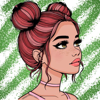 realistic girl with buns on the top of her head