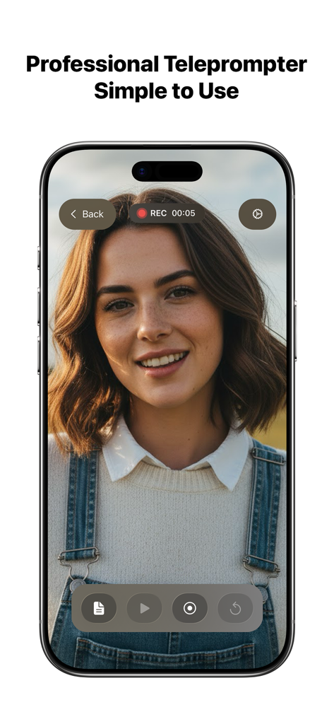 TeleFlow - A woman recording a video using the TeleFlow teleprompter interface on an iPhone