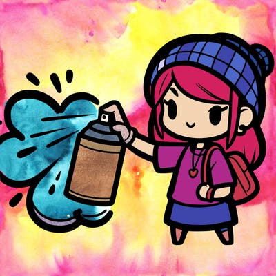 a girl is spraying graffiti