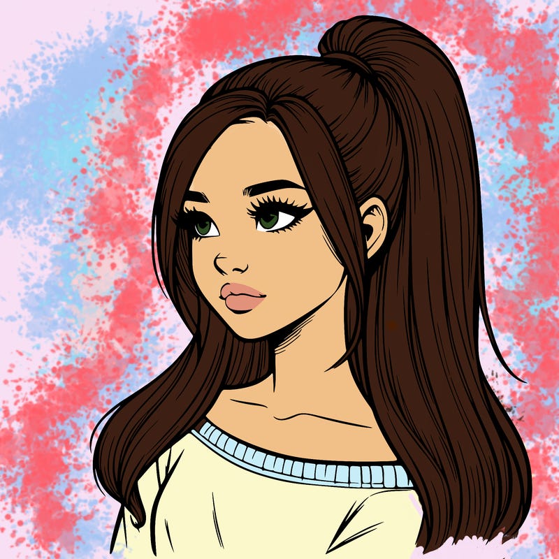 realistic girl with a high ponytail