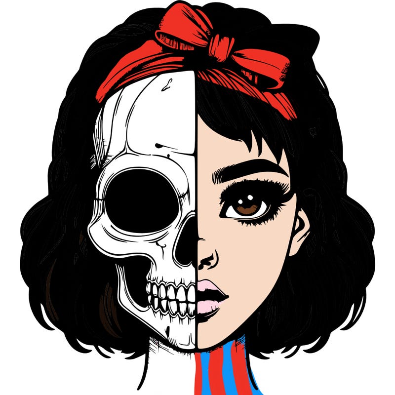 realistic girl with half skull mask