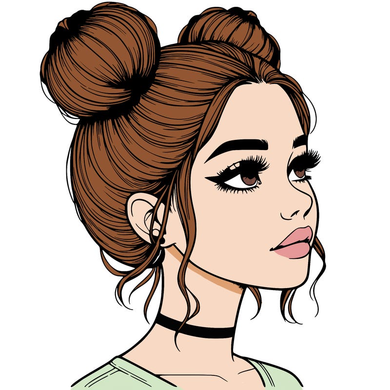 realistic girl with buns on the top of her head