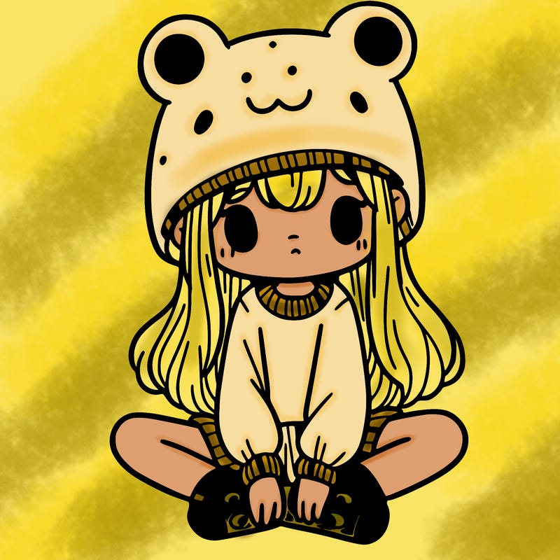 a girl wearing a frog hat and some frog socks