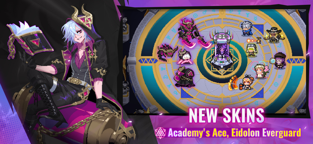 Soul Knight promotional image featuring new character skins for Academy's Ace and Eidolon Everguard