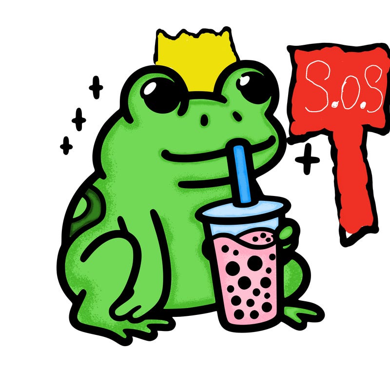 frog drinking boba tea