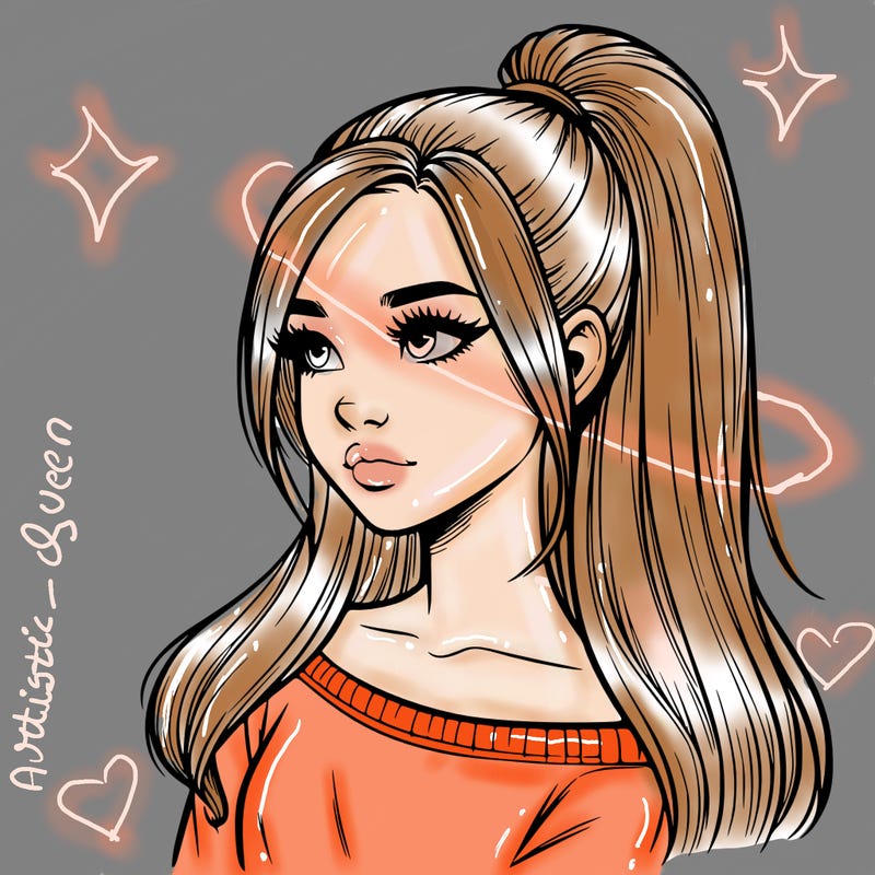 realistic girl with a high ponytail