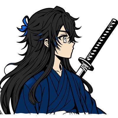 anime boy, long hair, sword