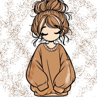 girl with baggy sweatshirt and messy bun
