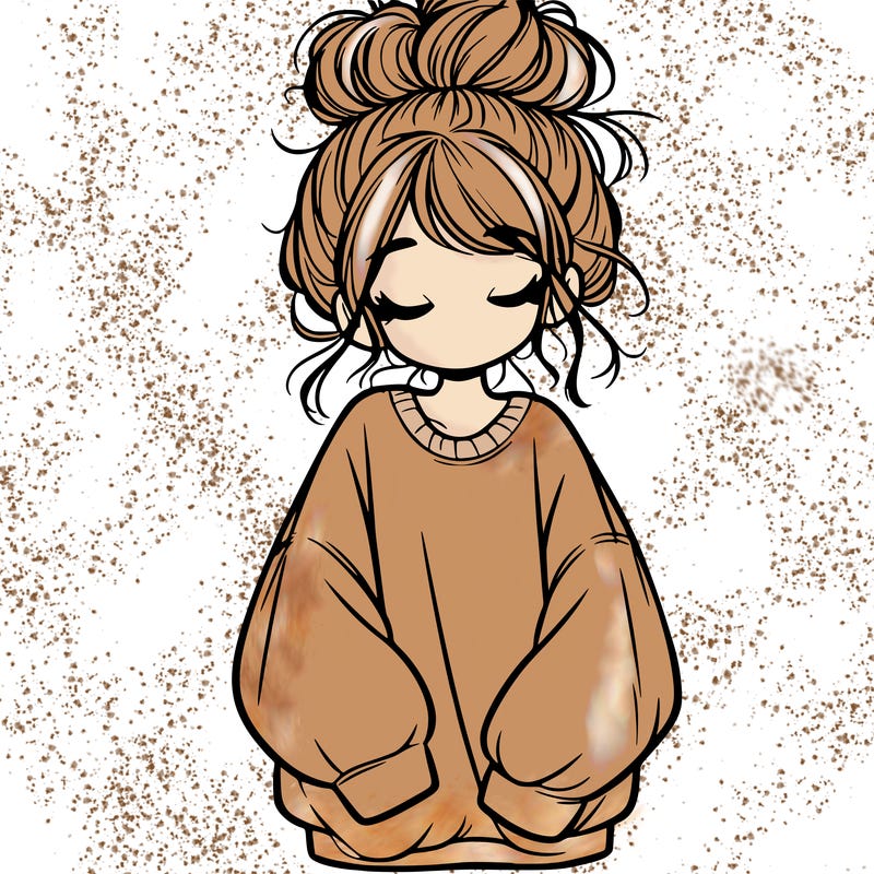 girl with baggy sweatshirt and messy bun