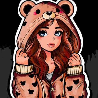 realistic girl in a animal pjs hoodie