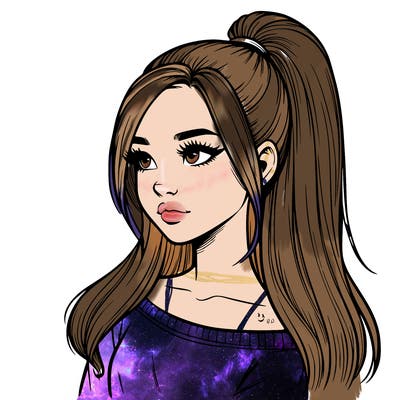 realistic girl with a high ponytail