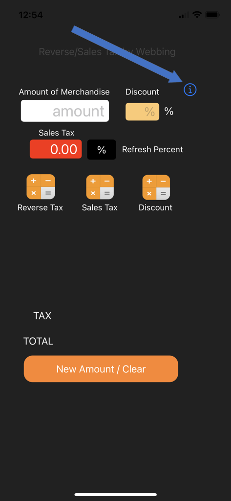 Interface de l'application mobile pour calculer les remises de TVA inversée et les montants finaux de détail.