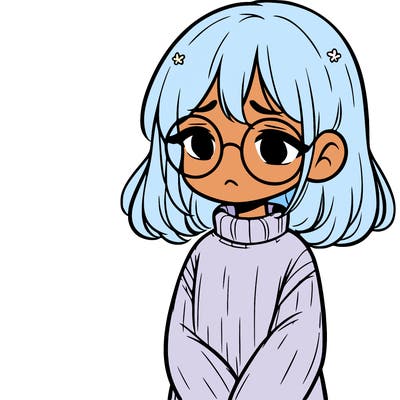 sad girl with glasses in a sweater