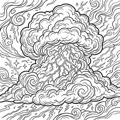 Witness the raw energy of nature with this captivating intra-cloud thunder coloring page. Dive into the swirling clouds and electrifying lightning, perfect for a relaxing and dramatic coloring experience.