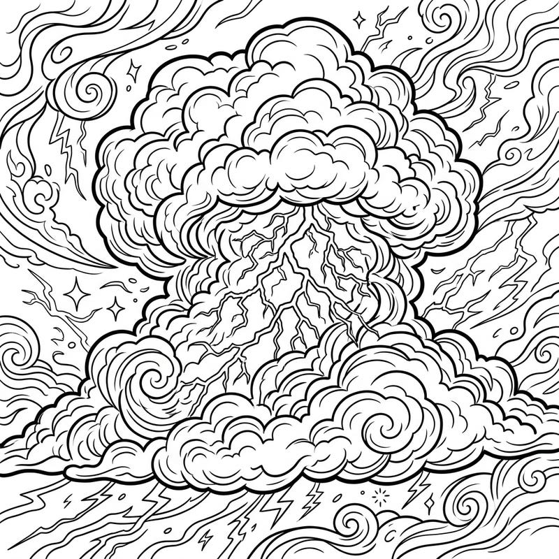 Witness the raw energy of nature with this captivating intra-cloud thunder coloring page. Dive into the swirling clouds and electrifying lightning, perfect for a relaxing and dramatic coloring experience.