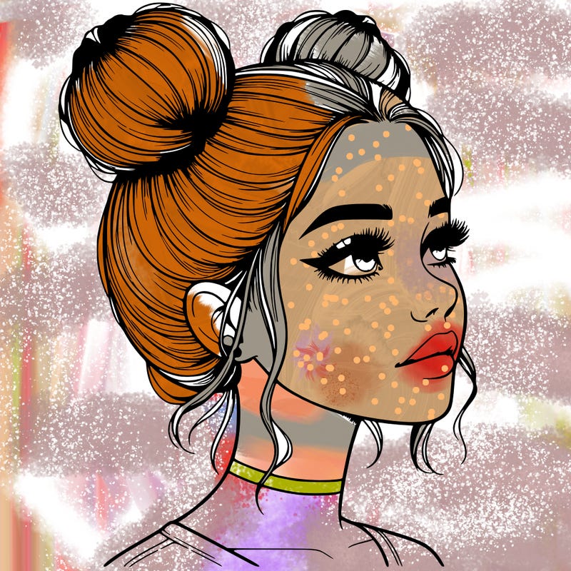 realistic girl with buns on the top of her head