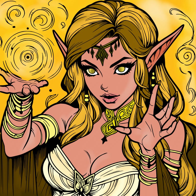 realistic scary beautiful elf sorceress casting spell