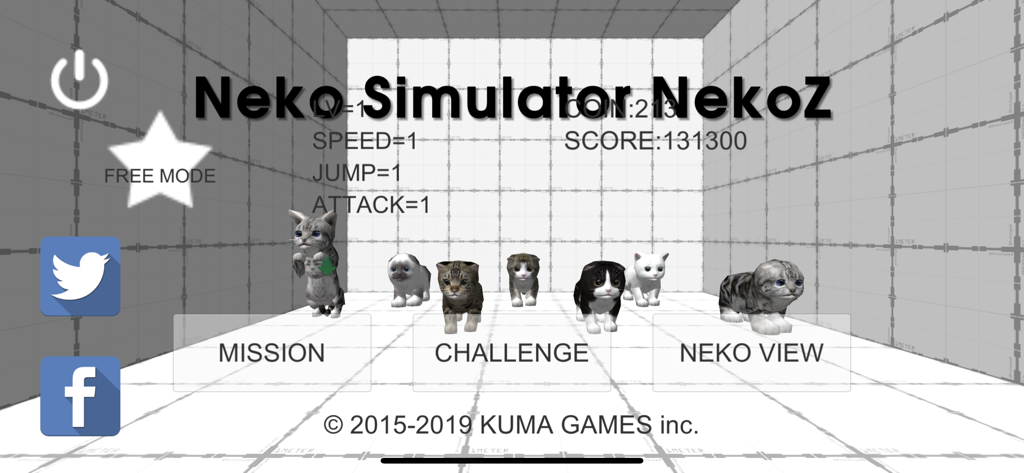 Neko Simulator NekoZ - Main menu of Neko Simulator NekoZ featuring multiple cat characters and game mode buttons