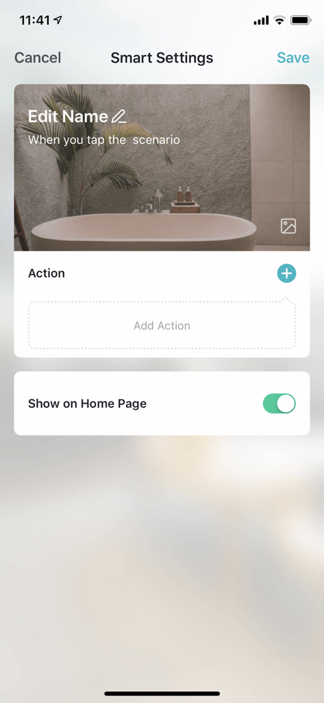 Atlantic Energy Connect - The smart settings screen of the Atlantic Energy Connect app where users can edit automation scenarios.