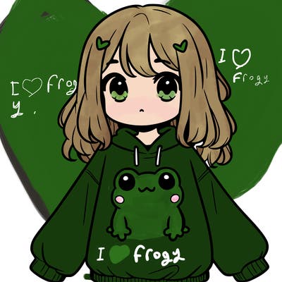 girl wearing frogging sweatshirt